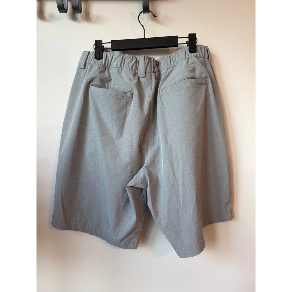 Banana Republic Mens 36 Core Temp Shorts Grey Micro Check Elastic Waist Casual